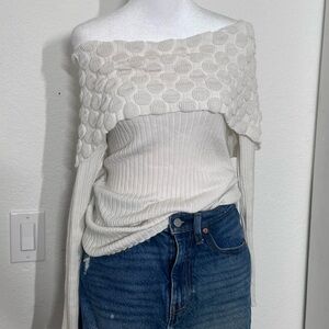 Rina Rossi Off-Shoulder Textured Cream Sweater